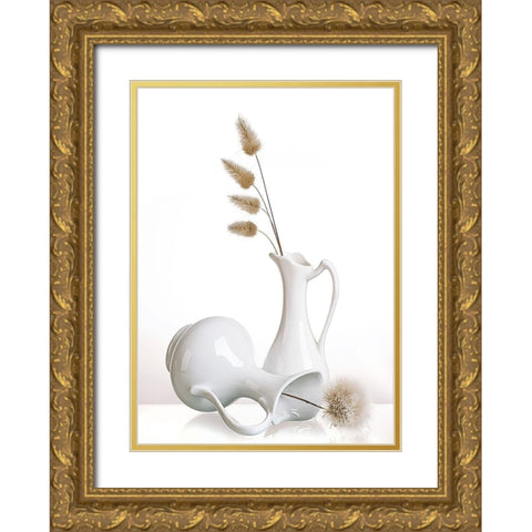 White Gold Ornate Wood Framed Art Print with Double Matting by Ianeva, Aida
