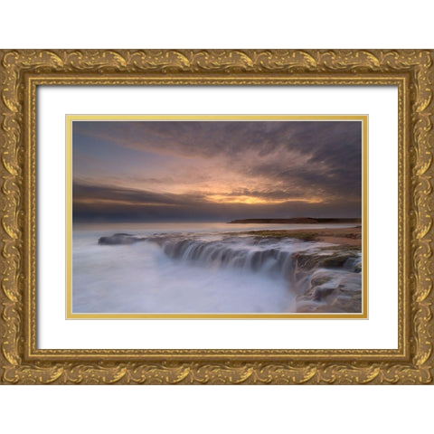 Waterfall Gold Ornate Wood Framed Art Print with Double Matting by L, Yan