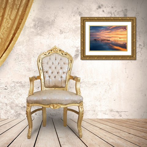 Fishnets Gold Ornate Wood Framed Art Print with Double Matting by Beut, Jose