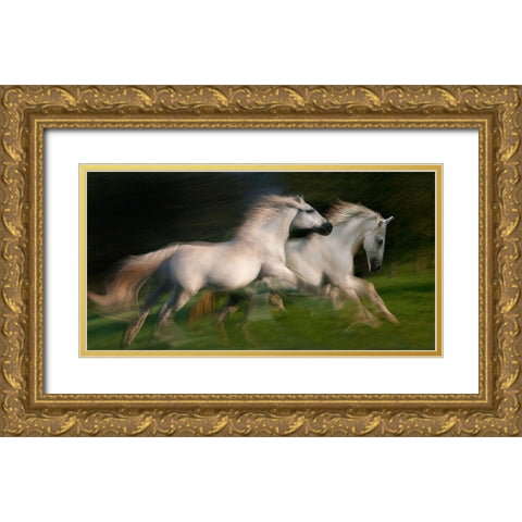 gallop for two Gold Ornate Wood Framed Art Print with Double Matting by Malovrh, Milan