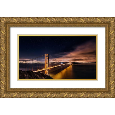 Golden Gate to Stars Gold Ornate Wood Framed Art Print with Double Matting by De La, Javier