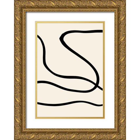 Black Lines 01 Gold Ornate Wood Framed Art Print with Double Matting by Artographie Studio