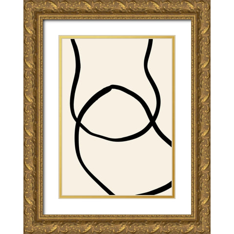 Black Lines 04 Gold Ornate Wood Framed Art Print with Double Matting by Artographie Studio
