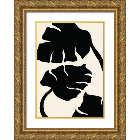 Monstera Black Gold Ornate Wood Framed Art Print with Double Matting by Artographie Studio