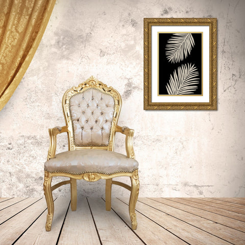 Palm Leaves Gold Ornate Wood Framed Art Print with Double Matting by Artographie Studio