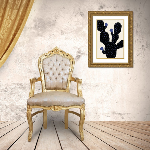 Prickle Pear Cactus Gold Ornate Wood Framed Art Print with Double Matting by Artographie Studio