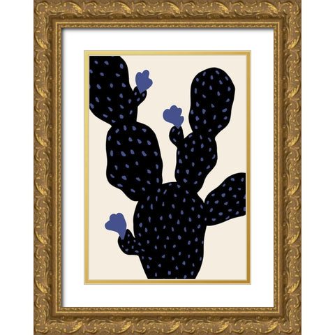 Prickle Pear Cactus Gold Ornate Wood Framed Art Print with Double Matting by Artographie Studio