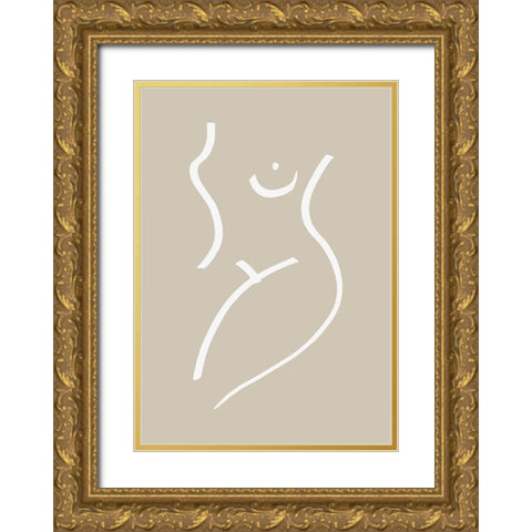 Body Sketch Sand Gold Ornate Wood Framed Art Print with Double Matting by Artographie Studio