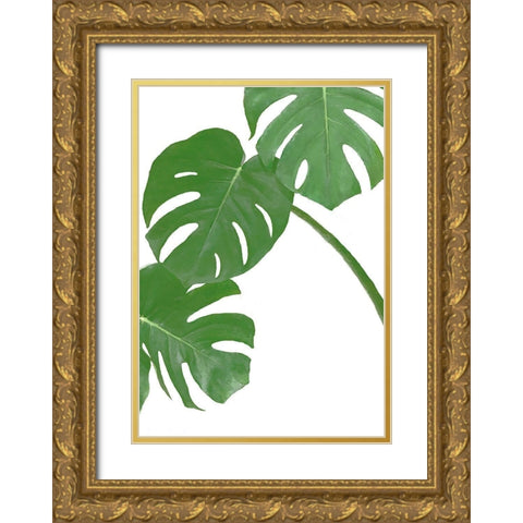 Monstera Green 01 Gold Ornate Wood Framed Art Print with Double Matting by Artographie Studio