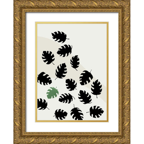 Monstera Cut Out Gold Ornate Wood Framed Art Print with Double Matting by Artographie Studio