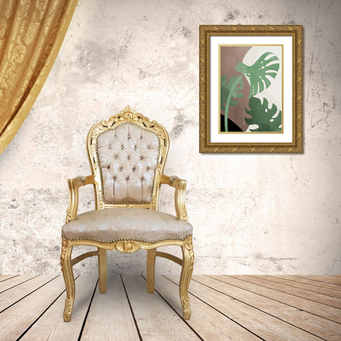 Monstera Cut Out 02 Gold Ornate Wood Framed Art Print with Double Matting by Artographie Studio