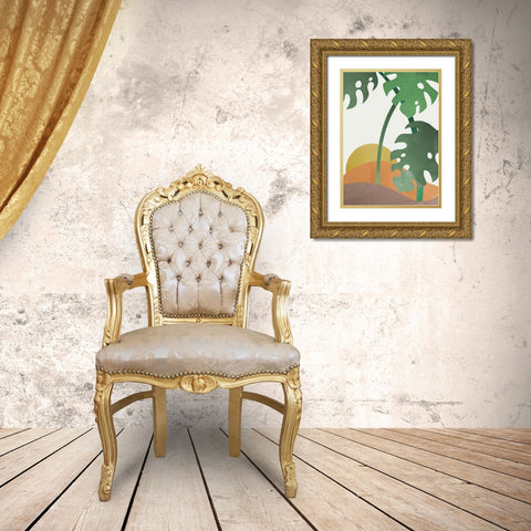 Monstera Cut Out 03 Gold Ornate Wood Framed Art Print with Double Matting by Artographie Studio