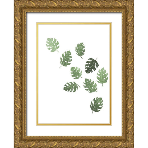 Monstera Multiples 01 Gold Ornate Wood Framed Art Print with Double Matting by Artographie Studio