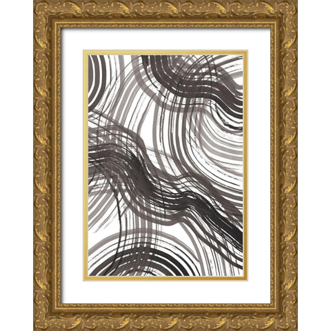 Abstract Ink Gold Ornate Wood Framed Art Print with Double Matting by Artographie Studio
