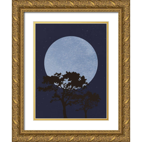 Dark Night Gold Ornate Wood Framed Art Print with Double Matting by Artographie Studio