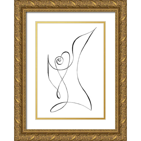 One Line 01 Gold Ornate Wood Framed Art Print with Double Matting by Artographie Studio