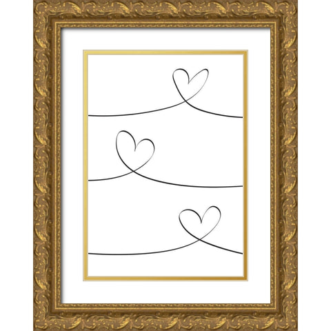 One Line 02 Gold Ornate Wood Framed Art Print with Double Matting by Artographie Studio