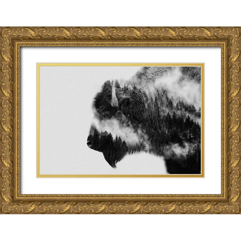 Bison Gold Ornate Wood Framed Art Print with Double Matting by Beata, Angyalosi