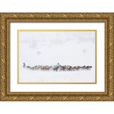 Winter Pastures Gold Ornate Wood Framed Art Print with Double Matting by Xu, Tony