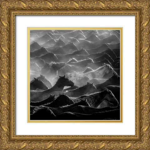 Horses Gold Ornate Wood Framed Art Print with Double Matting by Nisan Kandilcioglu, Ummu