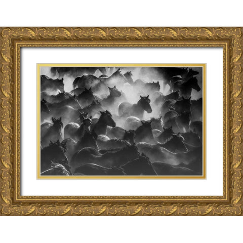 Horses 2 Gold Ornate Wood Framed Art Print with Double Matting by Nisan Kandilcioglu, Ummu