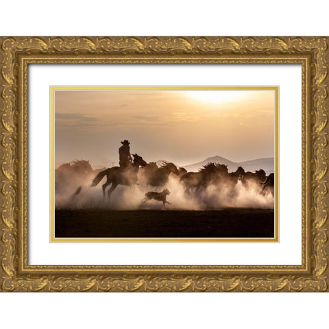Noble Horses Gold Ornate Wood Framed Art Print with Double Matting by Atabek, ismail