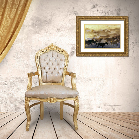 Wild horses Gold Ornate Wood Framed Art Print with Double Matting by Bagci, Emir