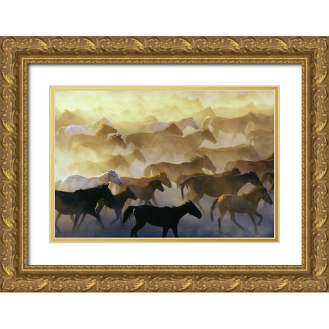 Wild horses Gold Ornate Wood Framed Art Print with Double Matting by Bagci, Emir