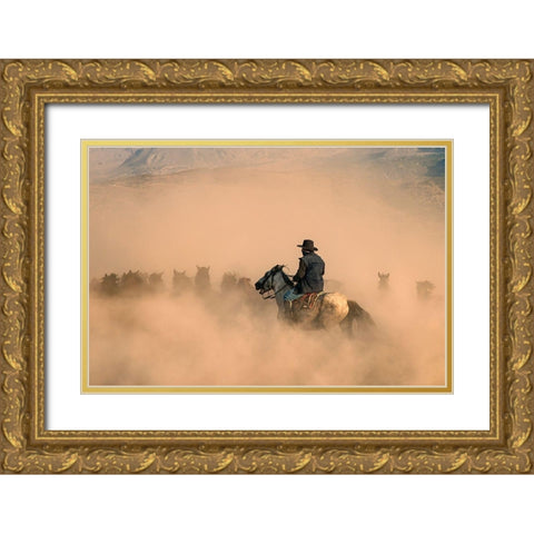 Cowboy Gold Ornate Wood Framed Art Print with Double Matting by Bilgin, Zuhdu