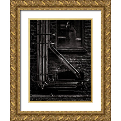 Alleyway Pipes No 2 Gold Ornate Wood Framed Art Print with Double Matting by Carson, Brian