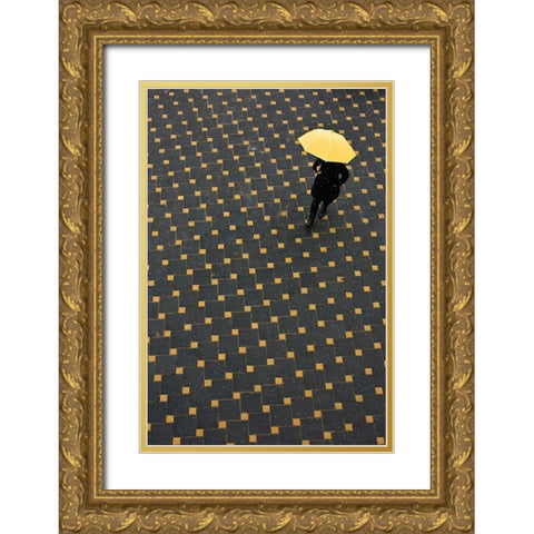 Yellow Umbrella Gold Ornate Wood Framed Art Print with Double Matting by Nikolic, Danica