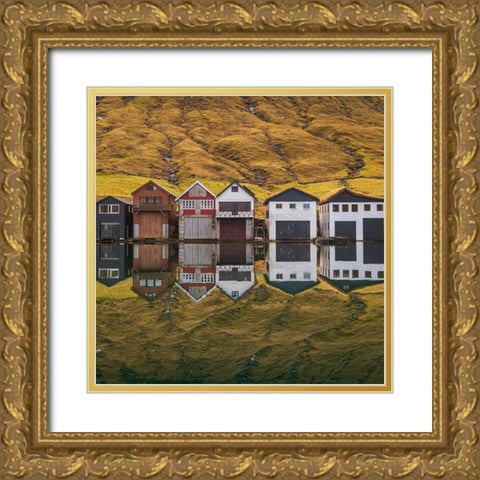 Fishing Huts Gold Ornate Wood Framed Art Print with Double Matting by Santos, Carlos Grury