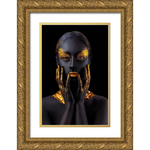 Black Swan Gold Ornate Wood Framed Art Print with Double Matting by Jarca, Ionut