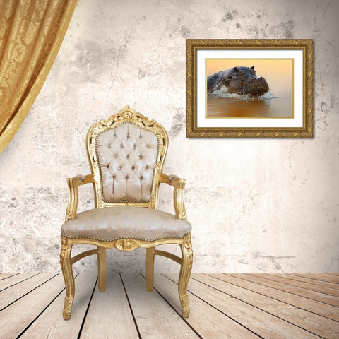 The rise of the hippo Gold Ornate Wood Framed Art Print with Double Matting by Chang, Phillip