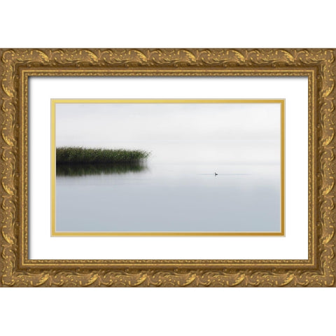 The lone fisher Gold Ornate Wood Framed Art Print with Double Matting by Emanuelson, Bjorn