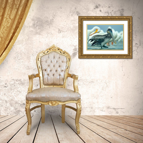 Brown Pelican with White Pelicans Gold Ornate Wood Framed Art Print with Double Matting by Fitzharris, Tim