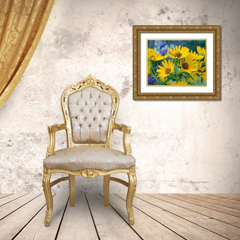 Maximillian Sunflowers Gold Ornate Wood Framed Art Print with Double Matting by Fitzharris, Tim