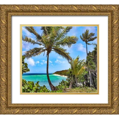 Coconut Trees and Camp Bay in Distance Gold Ornate Wood Framed Art Print with Double Matting by Fitzharris, Tim