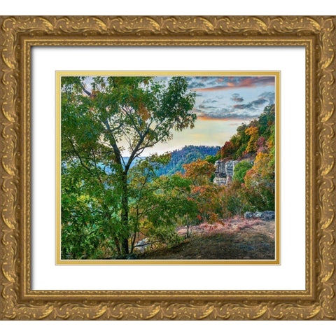 White Rock Mountain Sunset Gold Ornate Wood Framed Art Print with Double Matting by Fitzharris, Tim