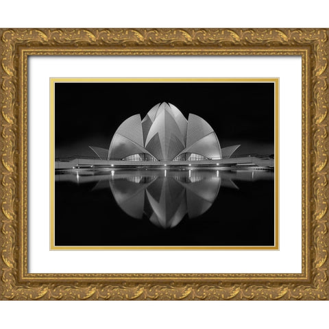 Black Contrast Gold Ornate Wood Framed Art Print with Double Matting by Nigam, Nimit