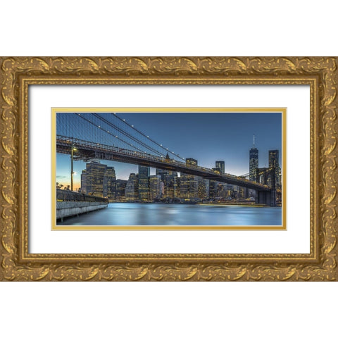 New York  Blue Hour over Manhattan Gold Ornate Wood Framed Art Print with Double Matting by Jurek, Michael