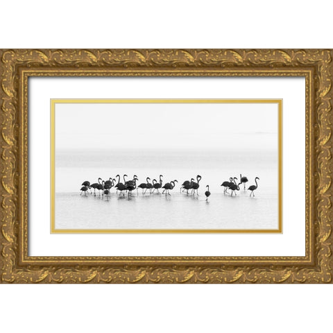 Flamingos Gold Ornate Wood Framed Art Print with Double Matting by Gil Raga, Joan