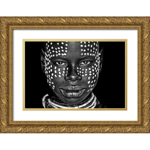 Karo girl Gold Ornate Wood Framed Art Print with Double Matting by Vidak, Vedran