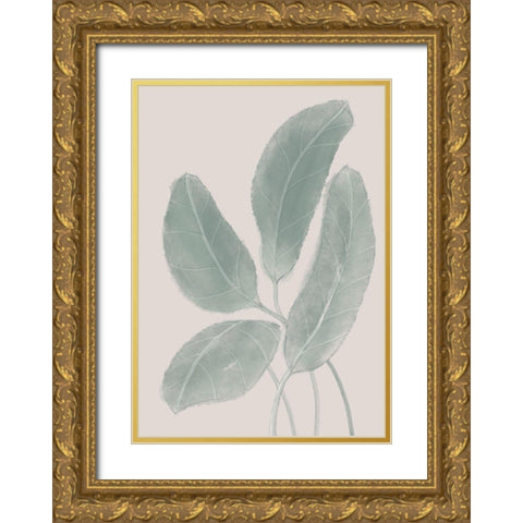 Leaves Watercolor Gold Ornate Wood Framed Art Print with Double Matting by Artographie Studio