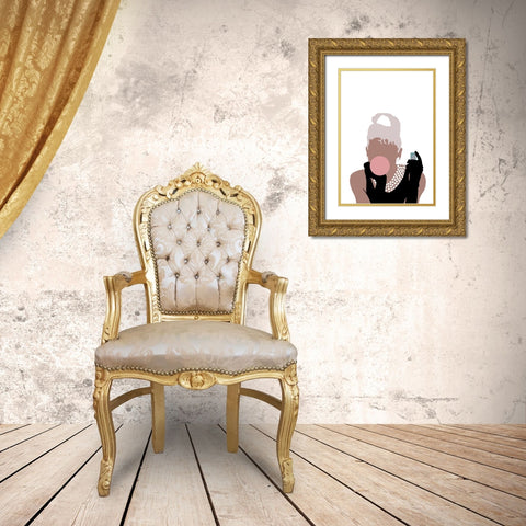Bubblegum Girl Gold Ornate Wood Framed Art Print with Double Matting by Artographie Studio