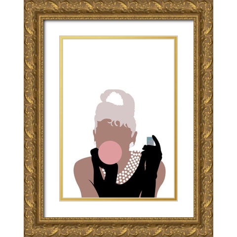 Bubblegum Girl Gold Ornate Wood Framed Art Print with Double Matting by Artographie Studio
