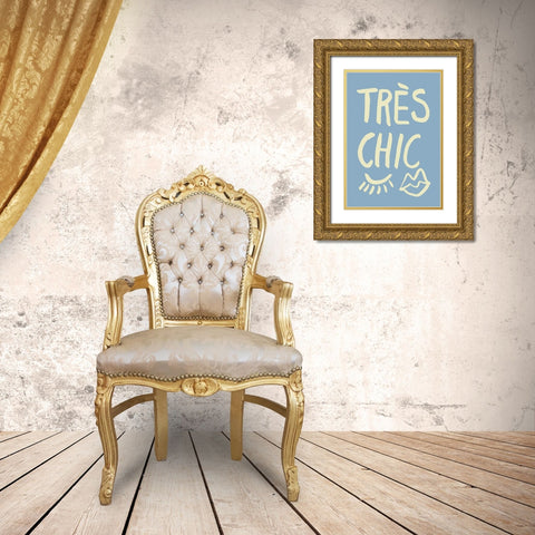 TrAus Chic Blue Gold Ornate Wood Framed Art Print with Double Matting by Artographie Studio