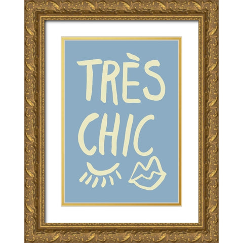 TrAus Chic Blue Gold Ornate Wood Framed Art Print with Double Matting by Artographie Studio
