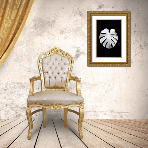 Monstera White 04 Gold Ornate Wood Framed Art Print with Double Matting by Artographie Studio