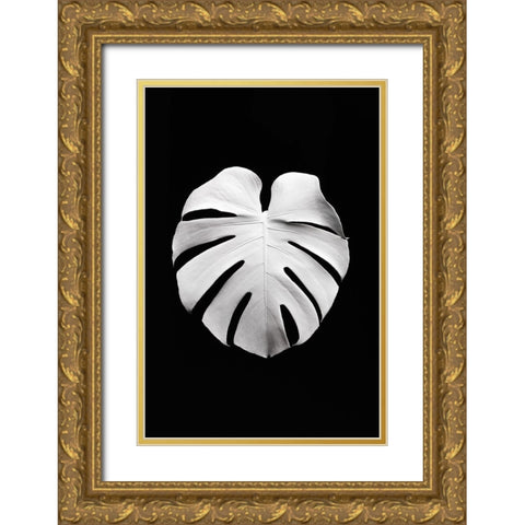 Monstera White 04 Gold Ornate Wood Framed Art Print with Double Matting by Artographie Studio